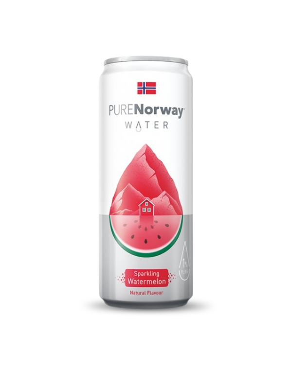 PURE Norway Vodný melón – plechovka sýtenej ochutenej pramenitej vody 330 ml