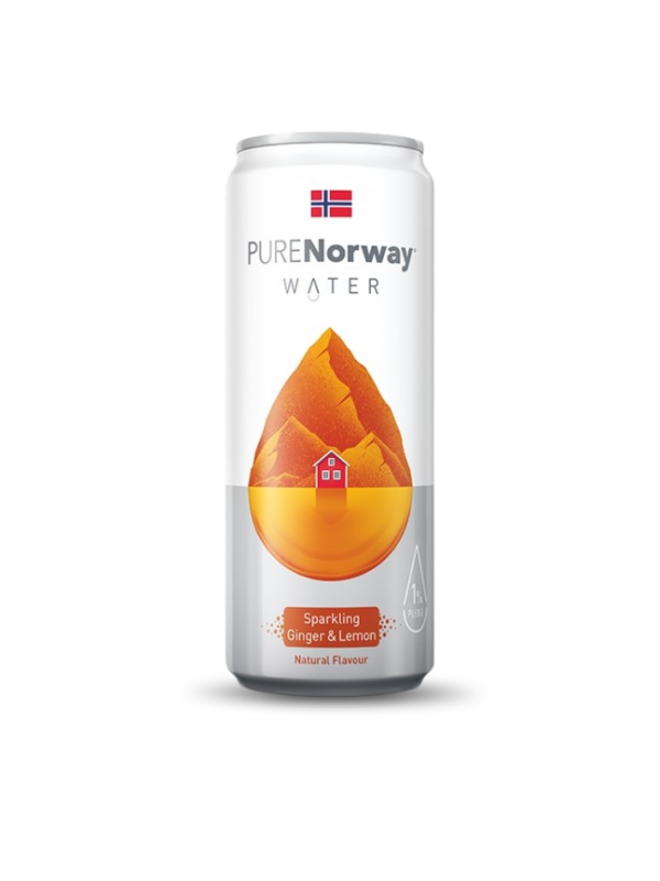 PURE Norway Zázvor a Citrón – plechovka sýtenej ochutenej pramenitej vody 330 ml