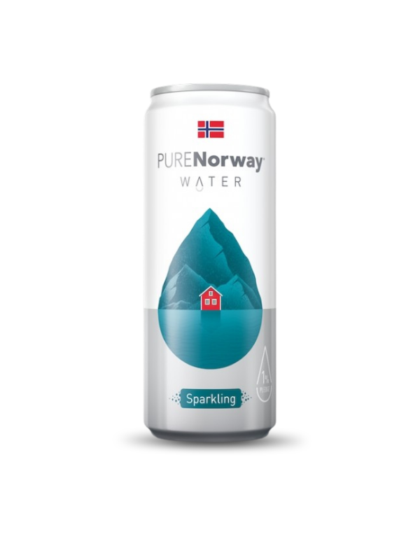 PURE Norway Sparkling – plechovka sýtenej nórskej pramenitej vody 330 ml