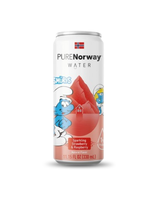 PURE Norway Jahoda a Malina – plechovka sýtenej ochutenej pramenitej vody 330 ml